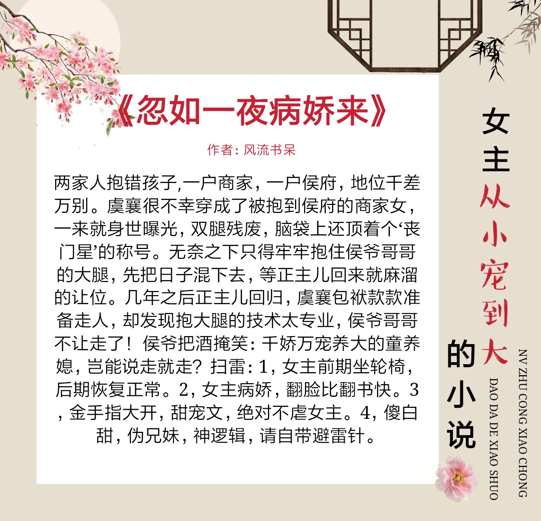 5本女主从小宠到大的古言小说，前有父母宠，后有男主宠，苏甜爽